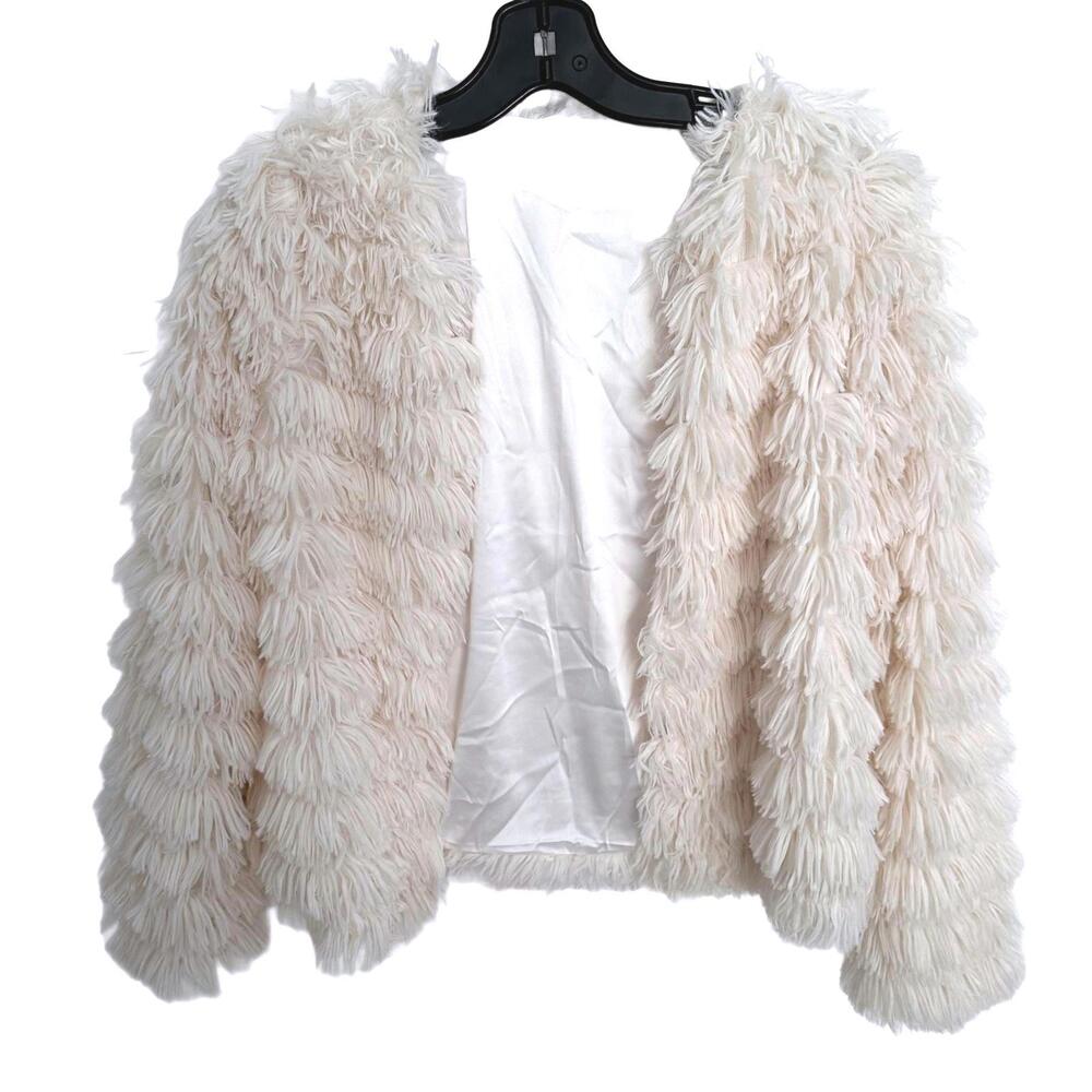 NWT Cupshe Women's Cream Vey soft Faux Fur Open Front Cardigan - Size Small